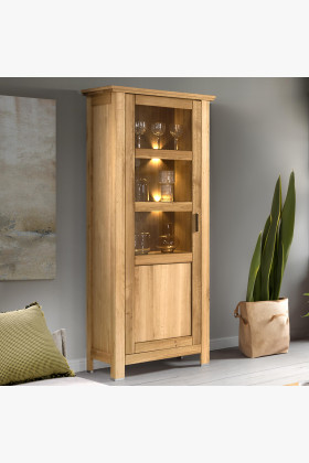 Tömör tölgyfa egyajtós balos vitrin luxus fa tárolóval